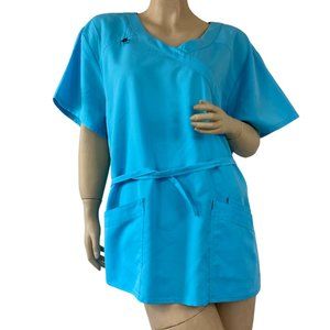 Scrubstar 3Pocket Blue Turquoise Polyester Blend V-neck Scrub Top  Size3X "EUC"